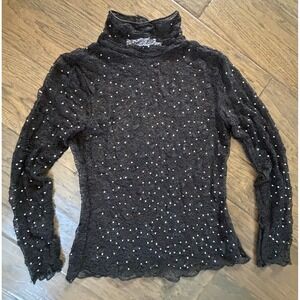 ASTR The Label Black Lace Rhinestone Mock Neck Long Sleeve Top XS